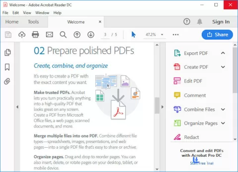 Adobe Acrobat Reader DC 26.002.21996 on Windows, screenshot 1 of 1
